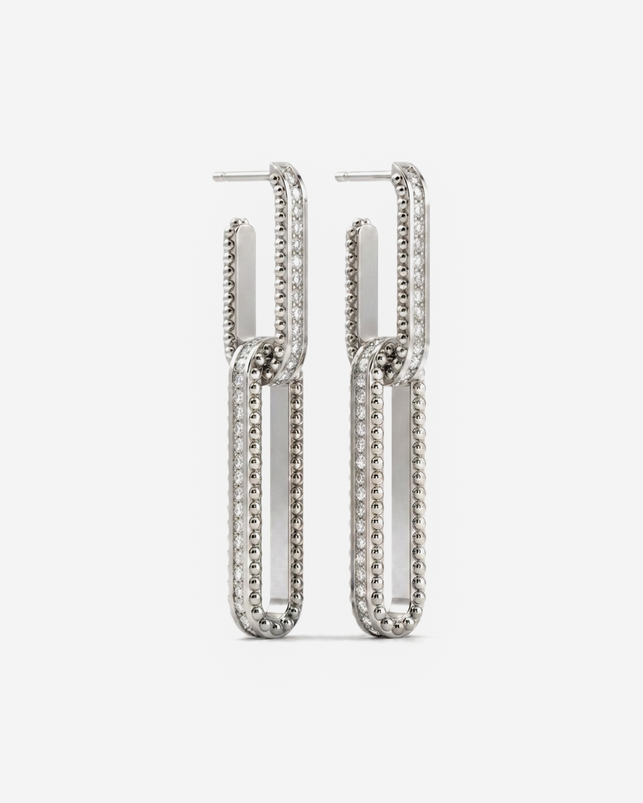 Pavé Drop Hoops in 9ct white gold