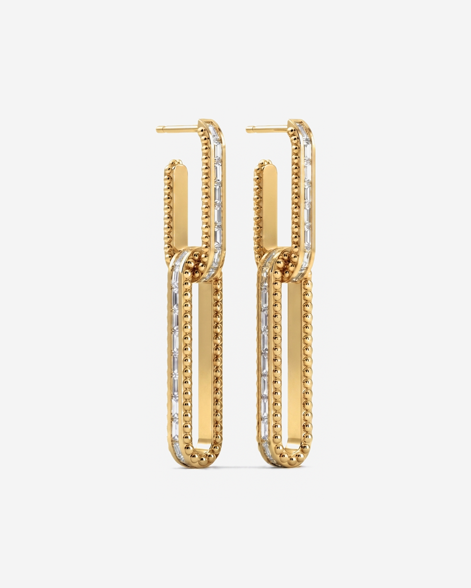 Baguette Drop Hoops in 9ct yellow gold