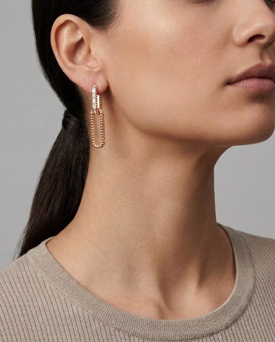 Baguette Drop Hoops in 9ct rose gold