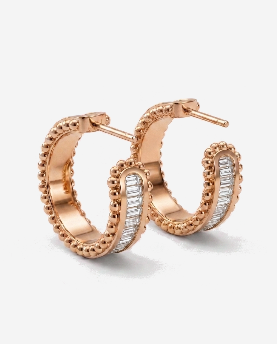 Baguette Huggies in 9ct rose gold