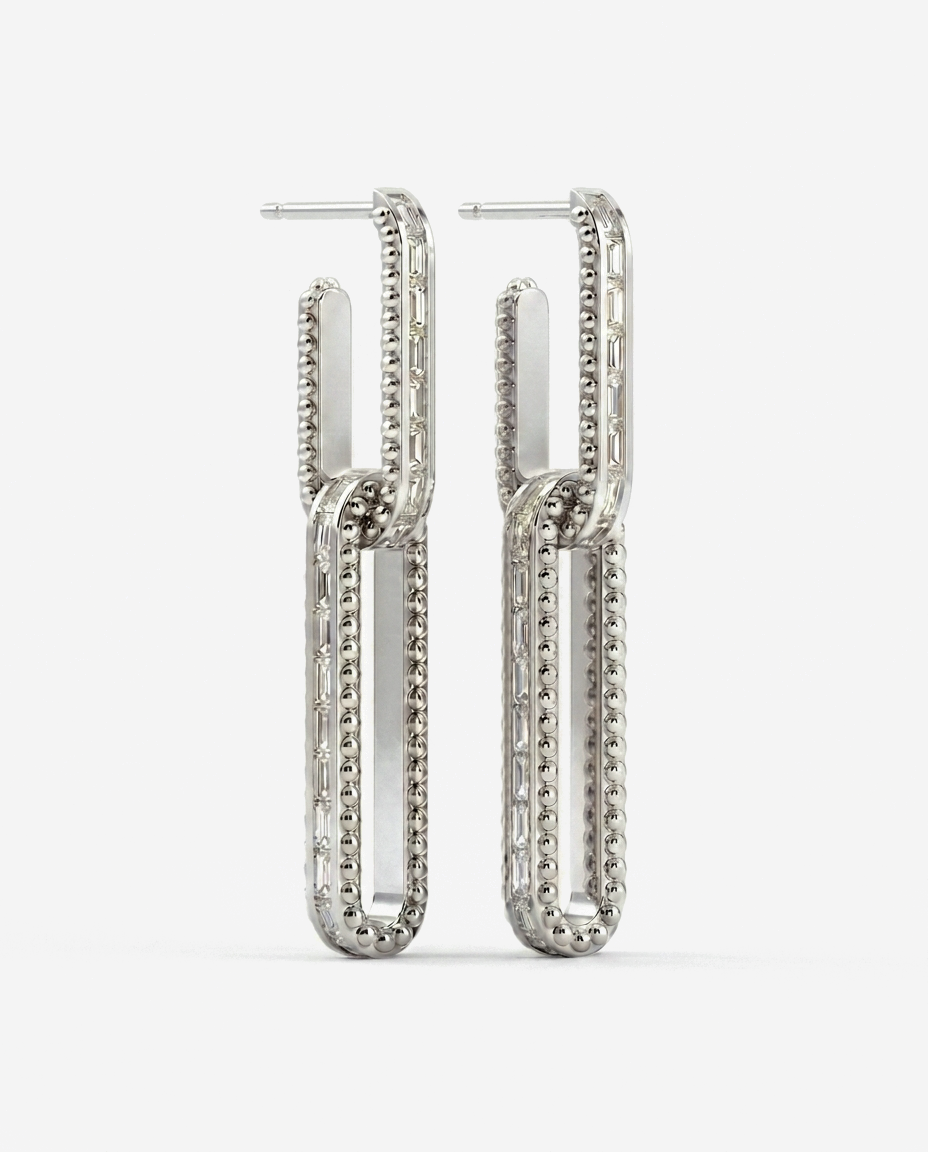 Baguette Drop Hoops in 9ct white gold