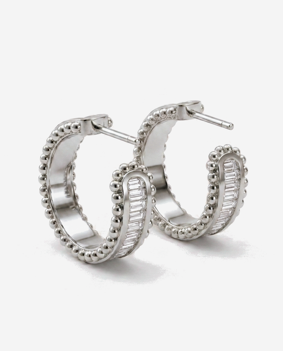 Baguette Huggies in 9ct white gold
