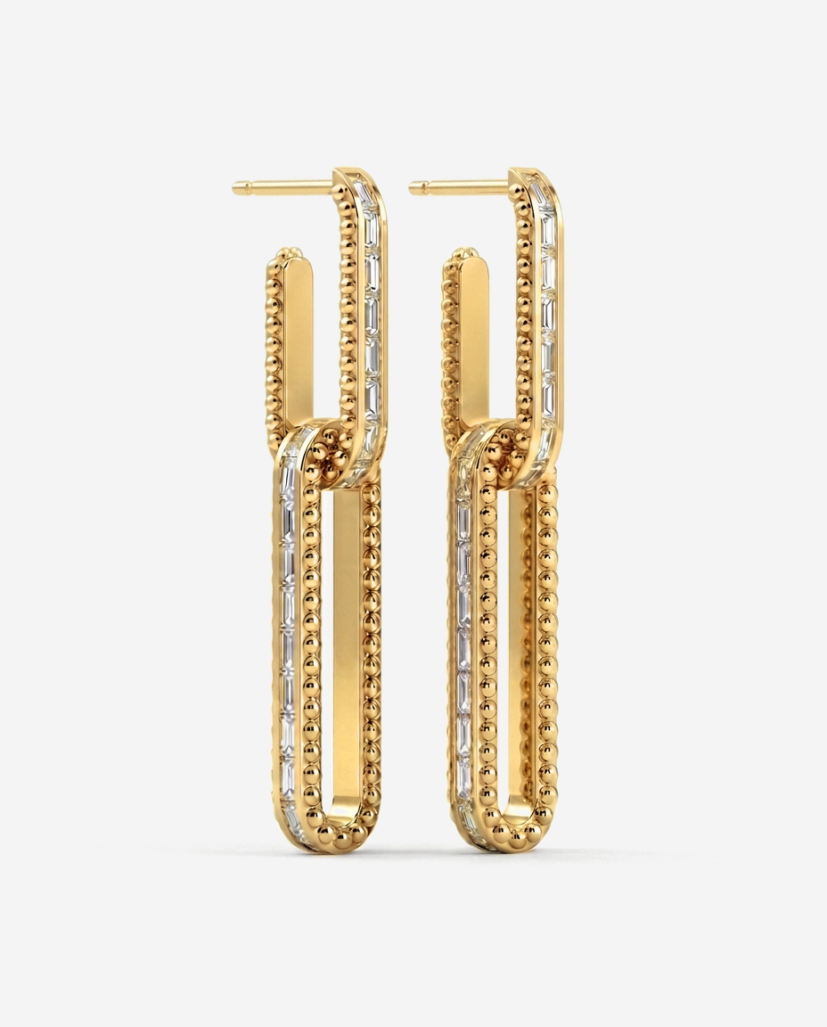 Baguette Drop Hoops in 9ct yellow gold