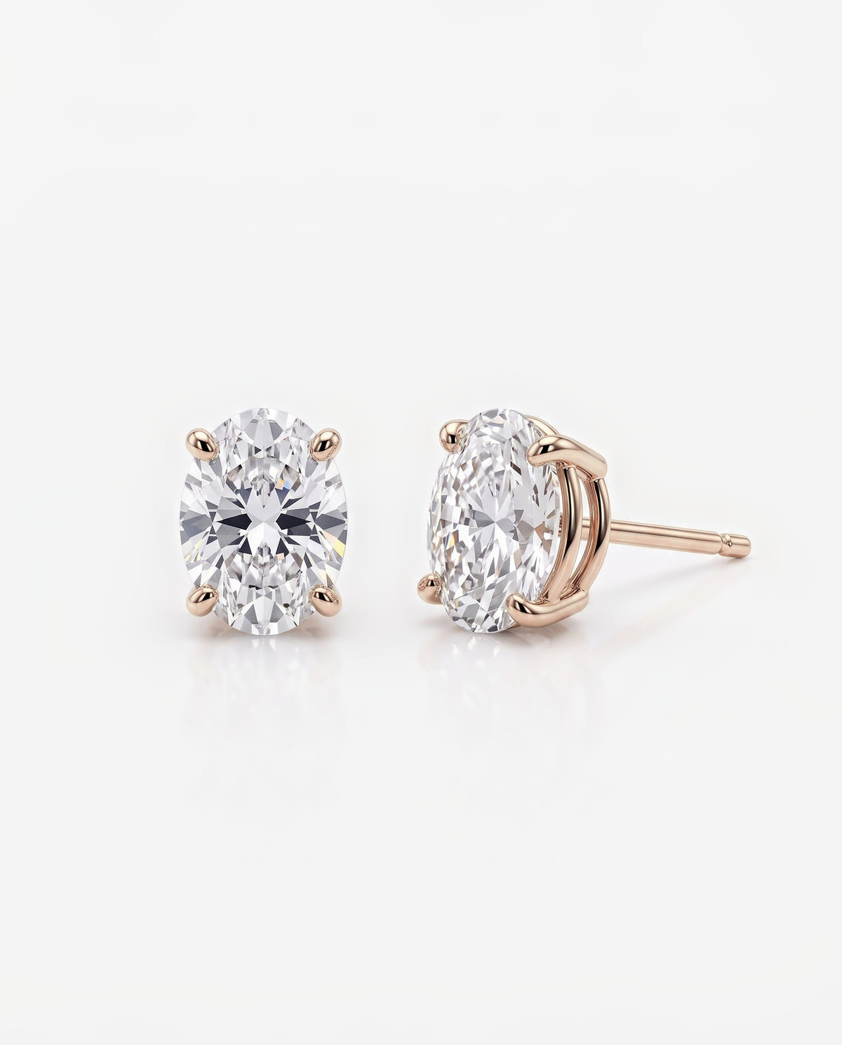 Oval Solitaire Ear Studs in 9ct rose gold