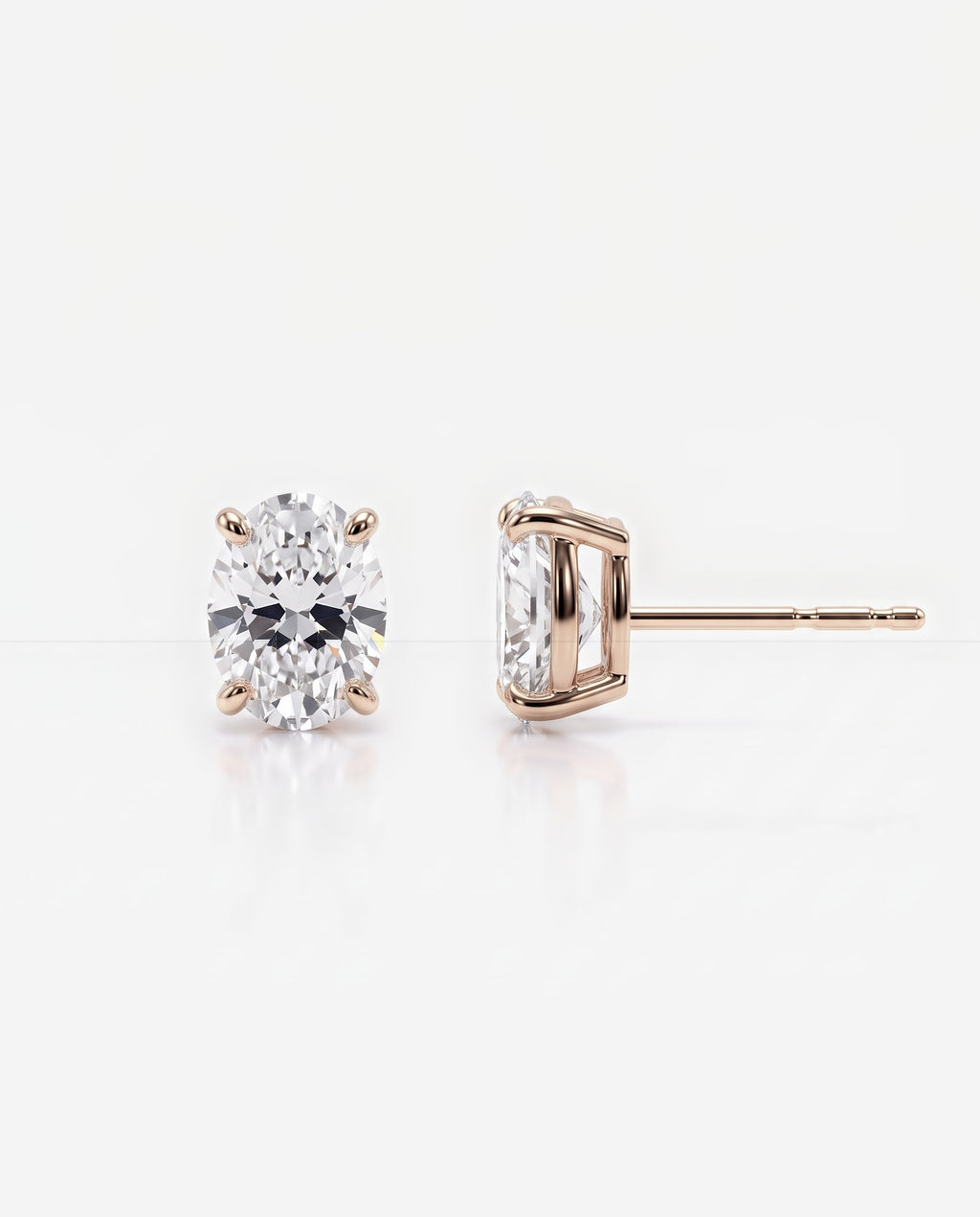 Oval Solitaire Ear Studs in 9ct rose gold