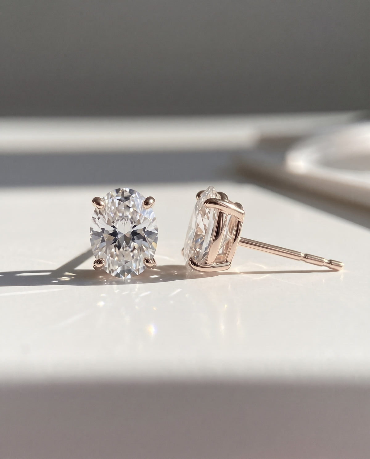 Oval Solitaire Ear Studs in 9ct rose gold