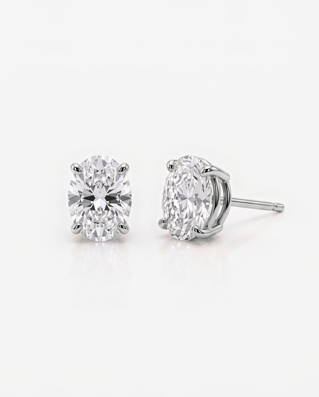Oval Solitaire Ear Studs in 9ct white gold