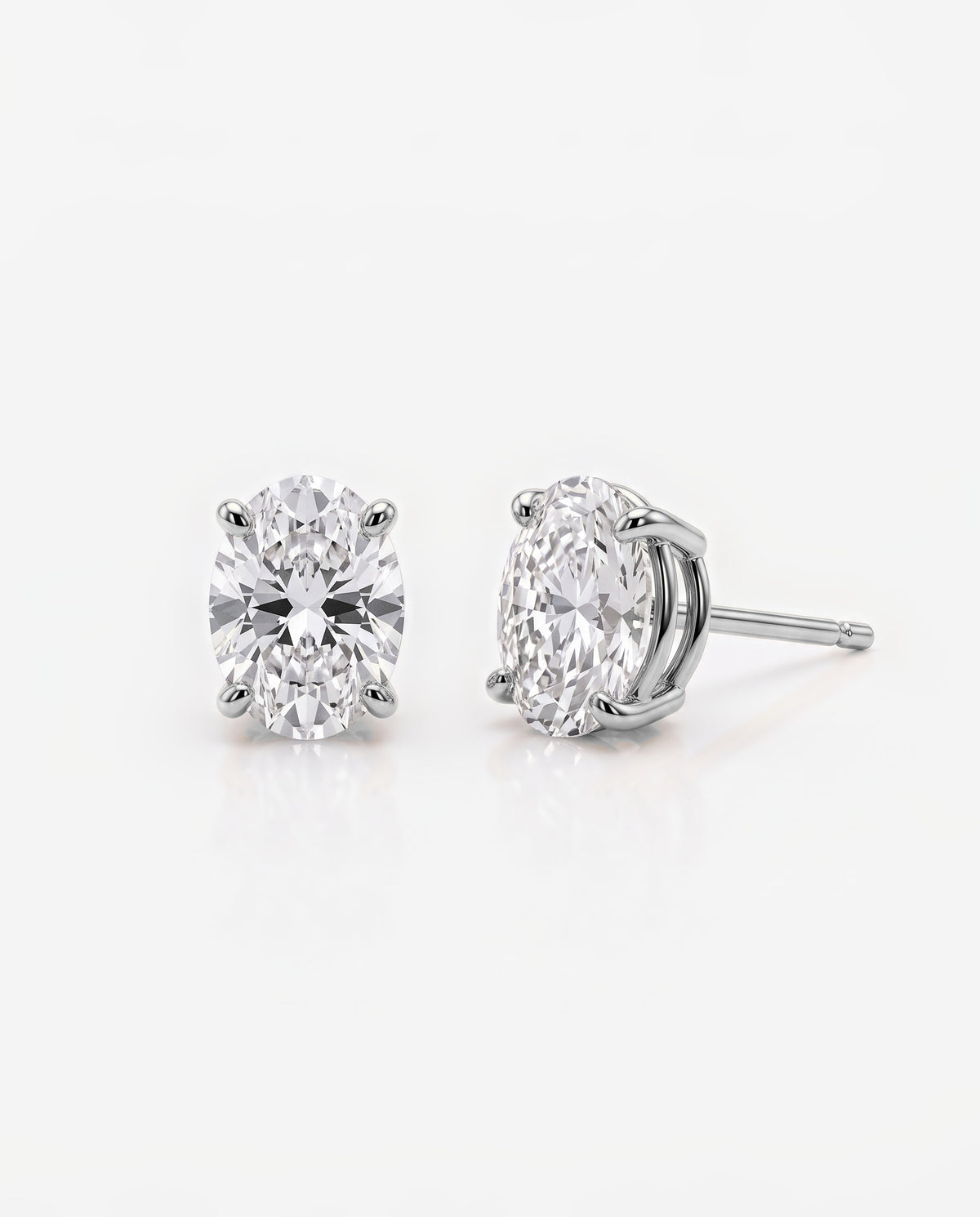 Oval Solitaire Ear Studs in 9ct white gold