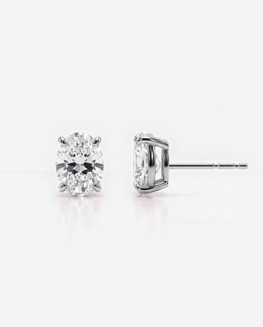 Oval Solitaire Ear Studs in 9ct white gold