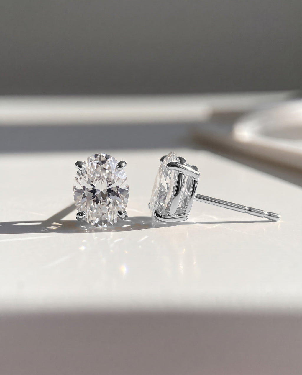 Oval Solitaire Ear Studs in 9ct white gold