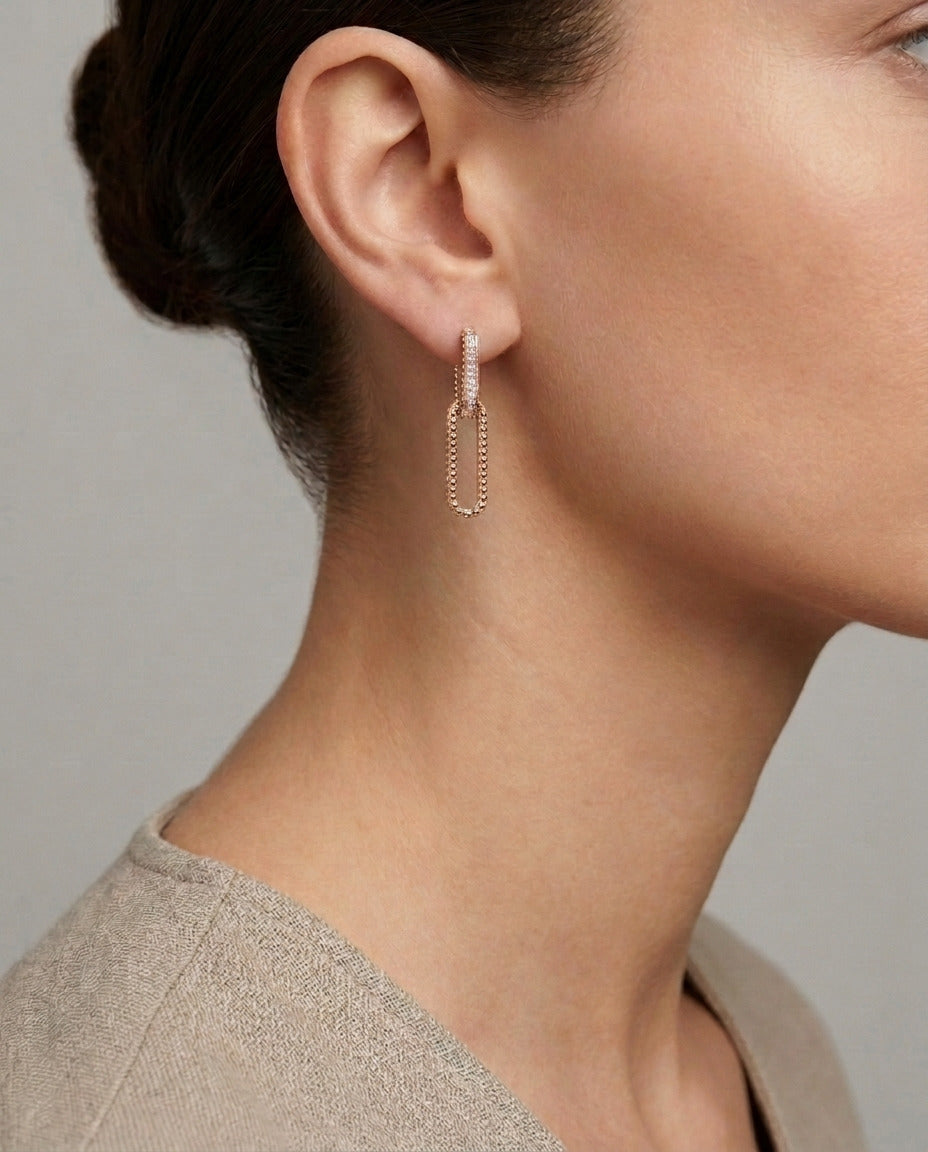 Pavé Drop Hoops in 9ct rose gold