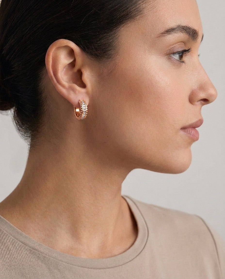 Pavé Huggies in 9ct rose gold