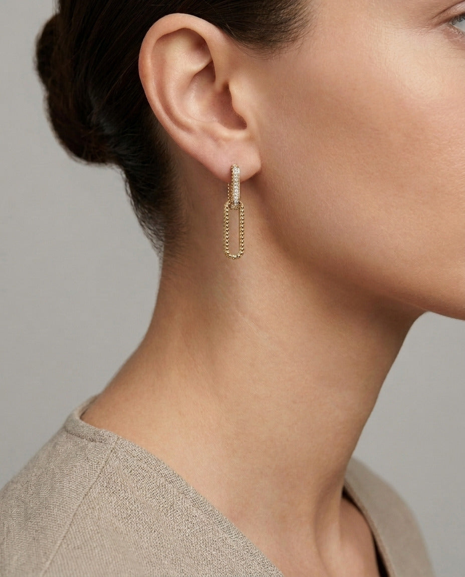 Pavé Drop Hoops in 9ct yellow gold