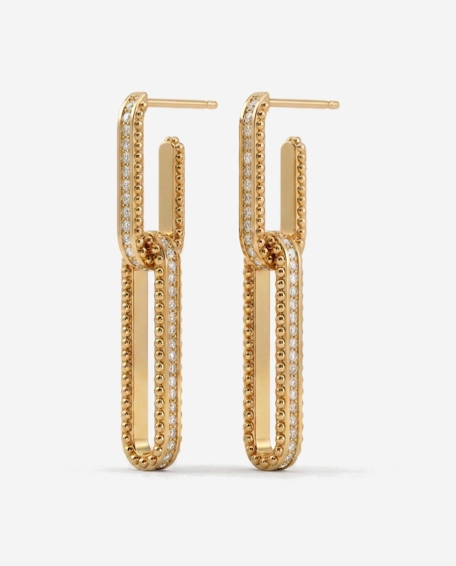 Pavé Drop Hoops in 9ct yellow gold