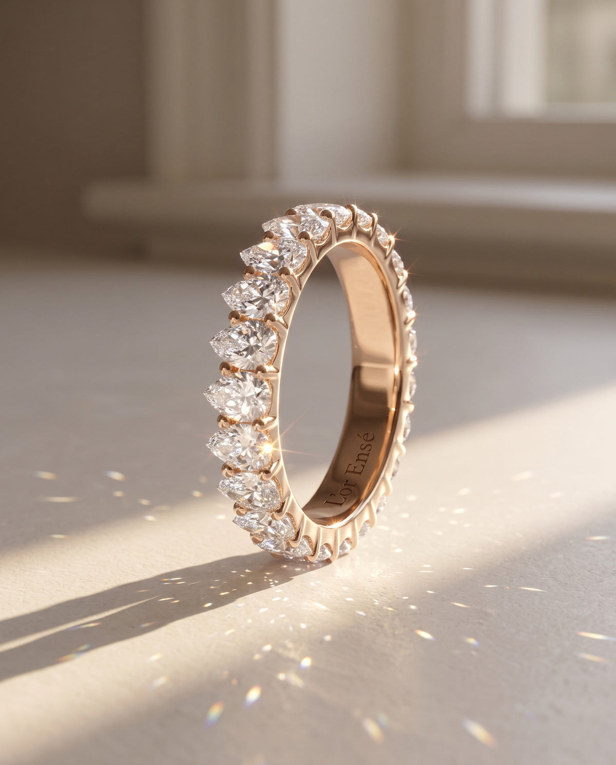 Pear Diamond Eternity Ring in 9ct rose gold