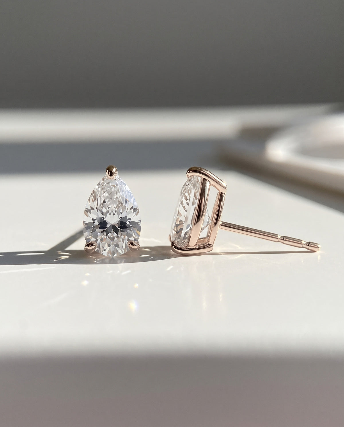 Pear Solitaire Ear Studs in 9ct rose gold