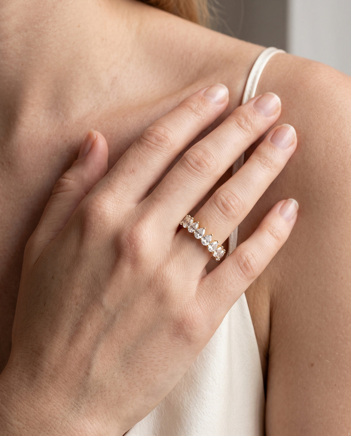 Pear Diamond Eternity Ring in 9ct yellow gold