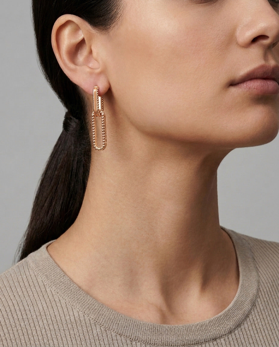 Open Channel Drop Hoops in 9ct rose gold