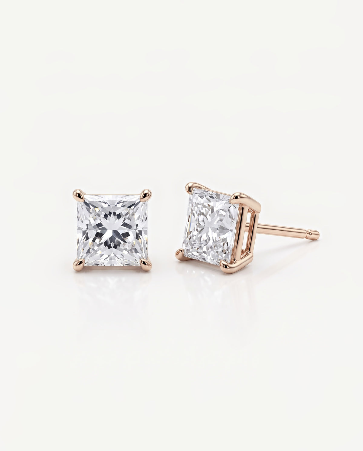 Princess Solitaire Ear Studs in 9ct rose gold