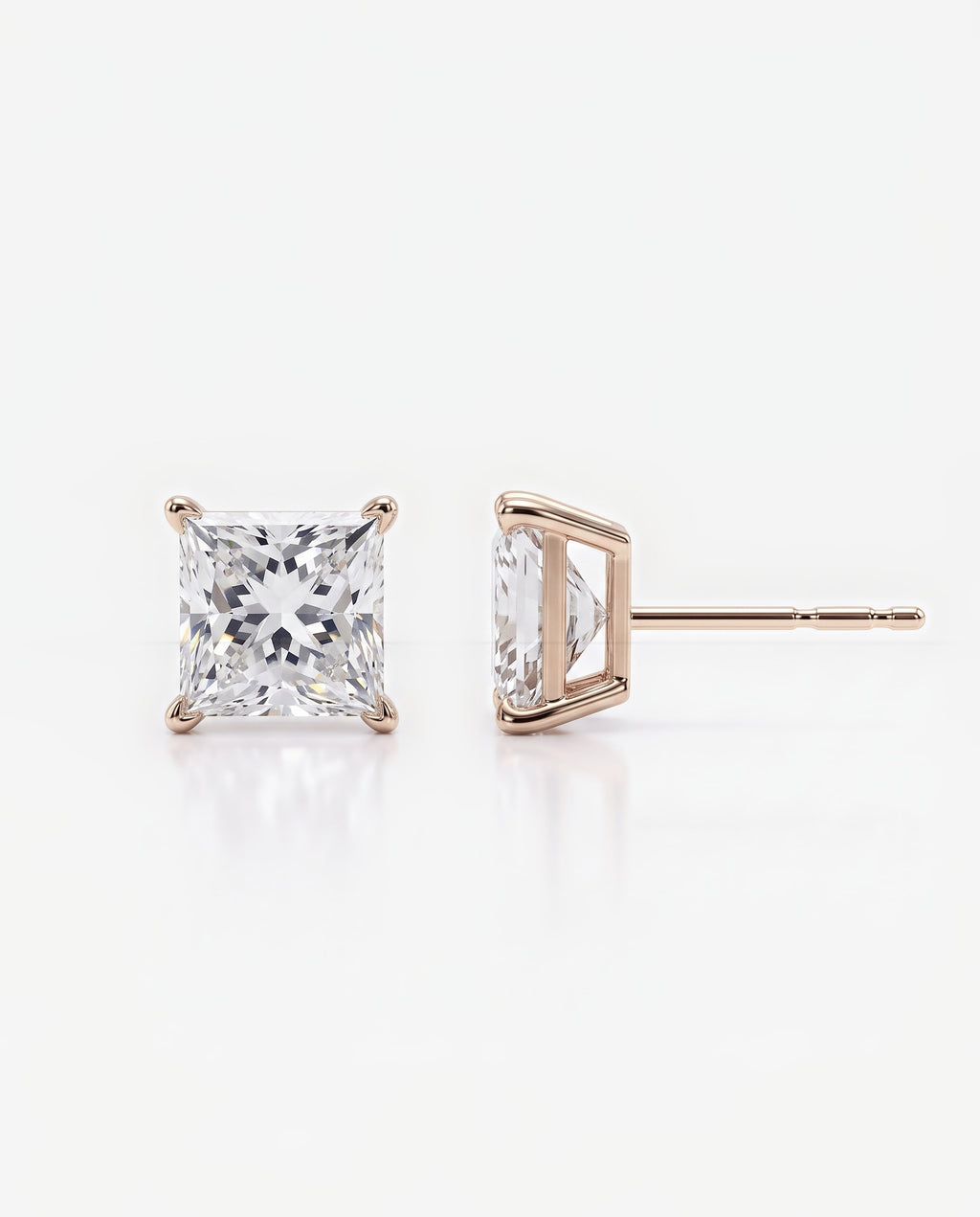 Princess Solitaire Ear Studs in 9ct rose gold