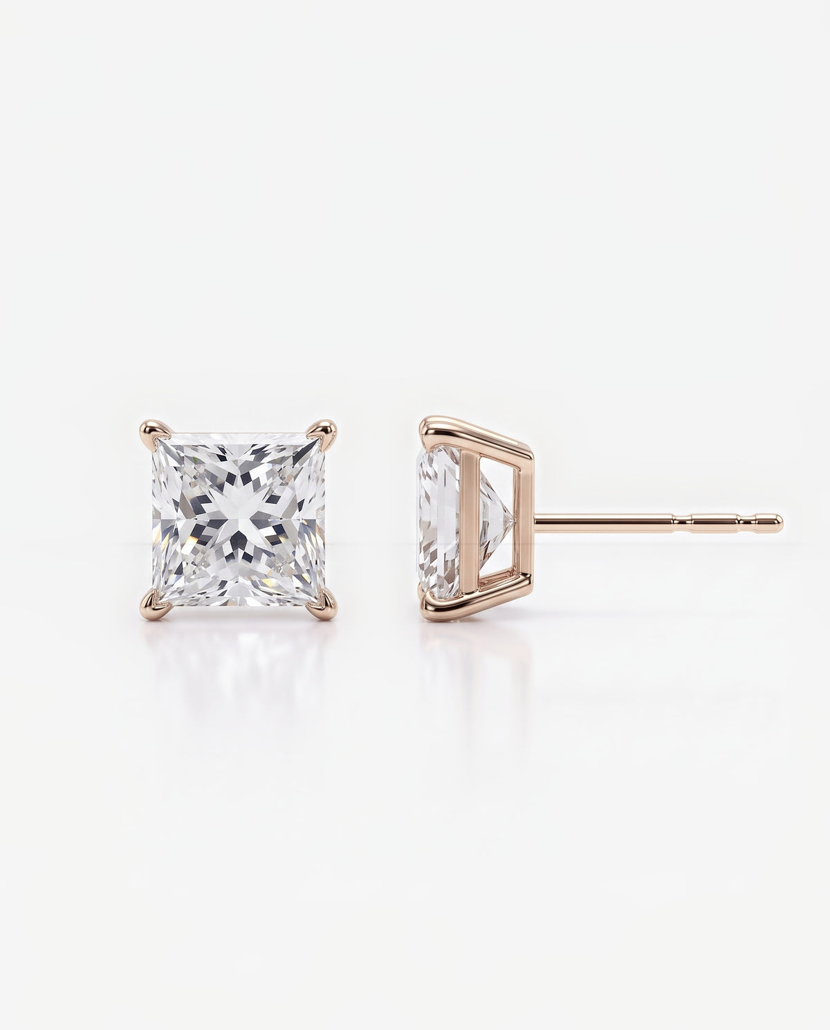 Princess Solitaire Ear Studs in 9ct rose gold