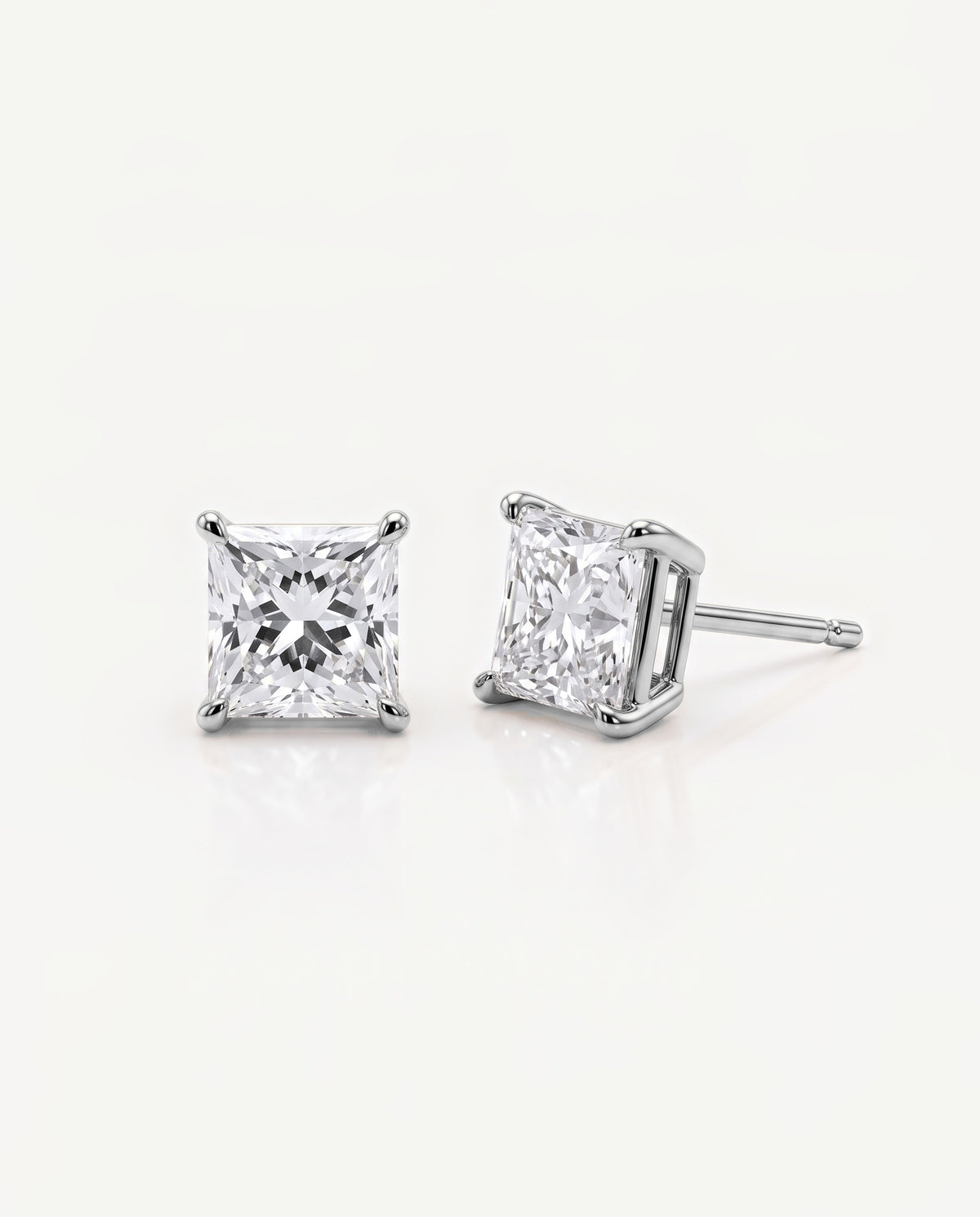 Princess Solitaire Ear Studs in 9ct white gold