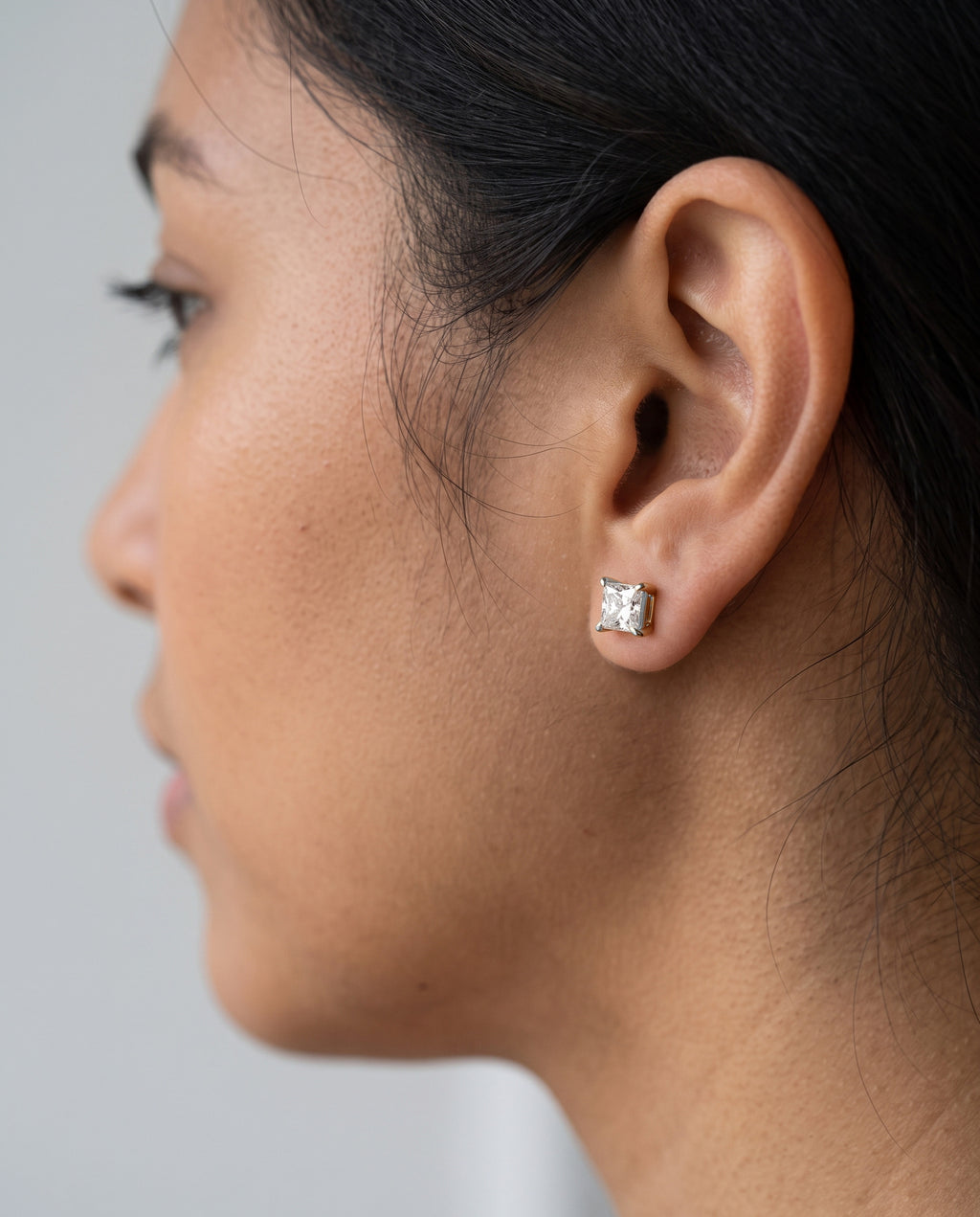 Princess Solitaire Ear Studs in 9ct white gold
