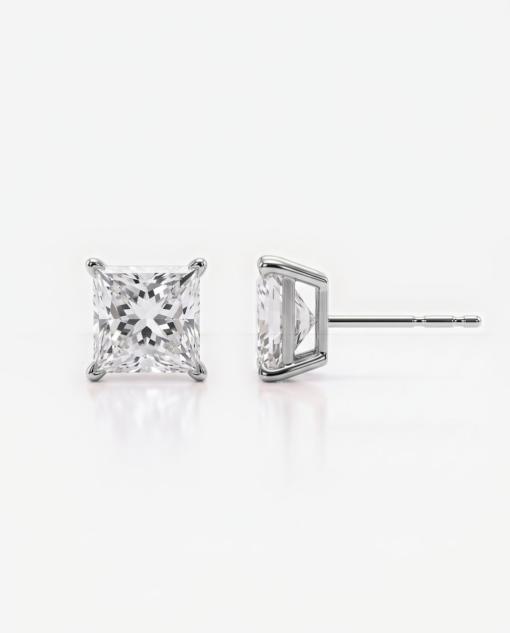 Princess Solitaire Ear Studs in 9ct white gold