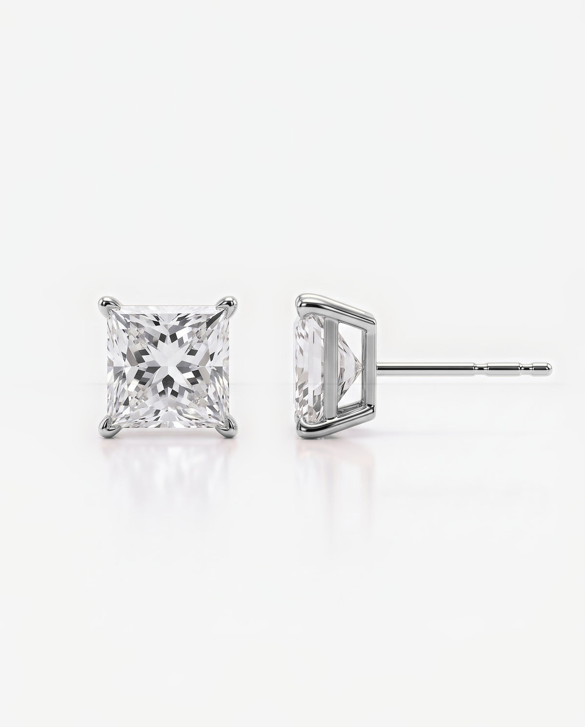 Princess Solitaire Ear Studs in 9ct white gold