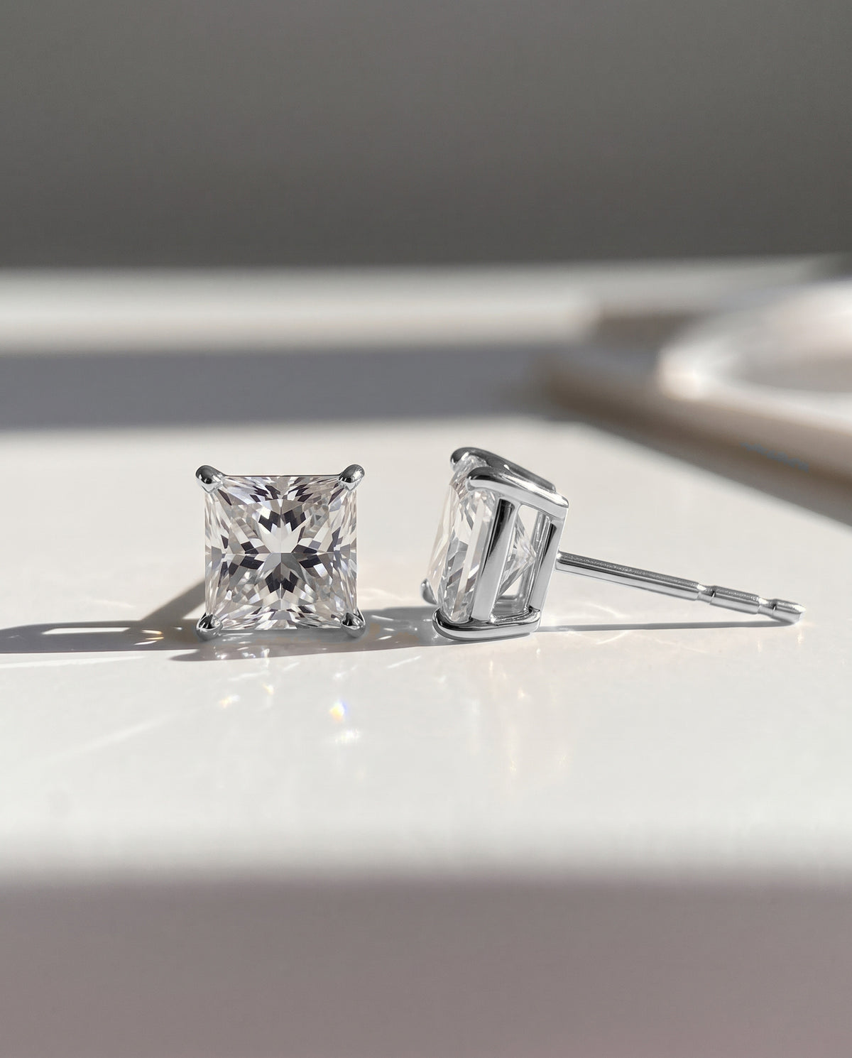 Princess Solitaire Ear Studs in 9ct white gold