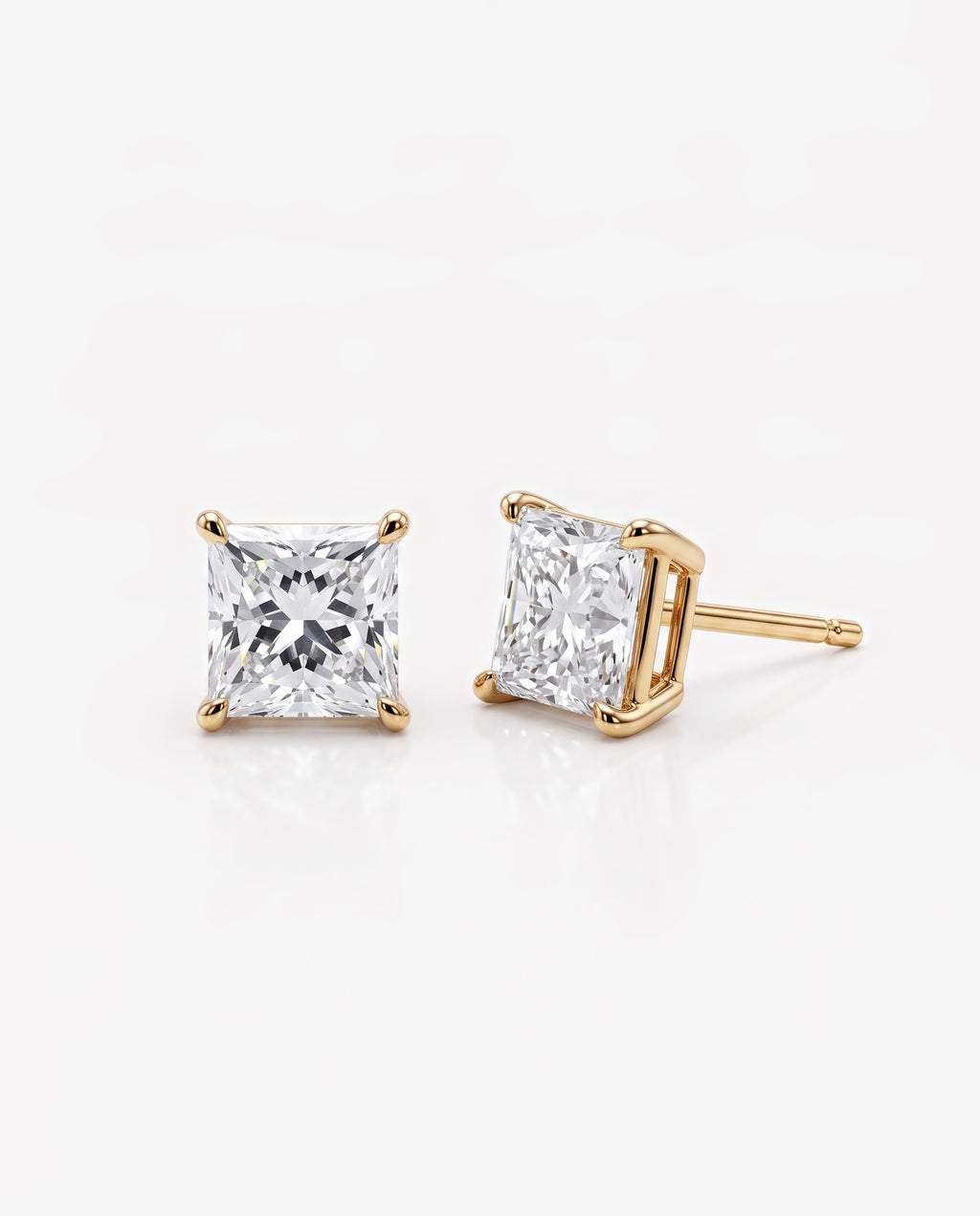 Princess Solitaire Ear Studs in 9ct yellow gold