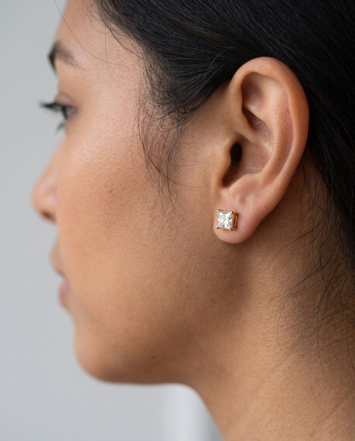 Princess Solitaire Ear Studs in 9ct yellow gold