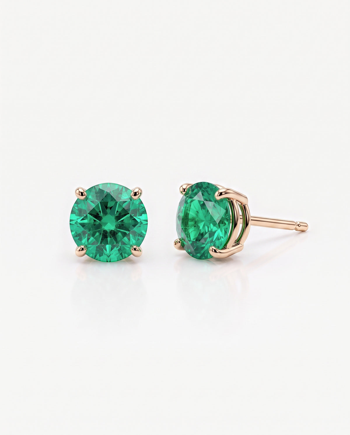 Round Emerald Solitaire Ear Studs in 9ct rose gold