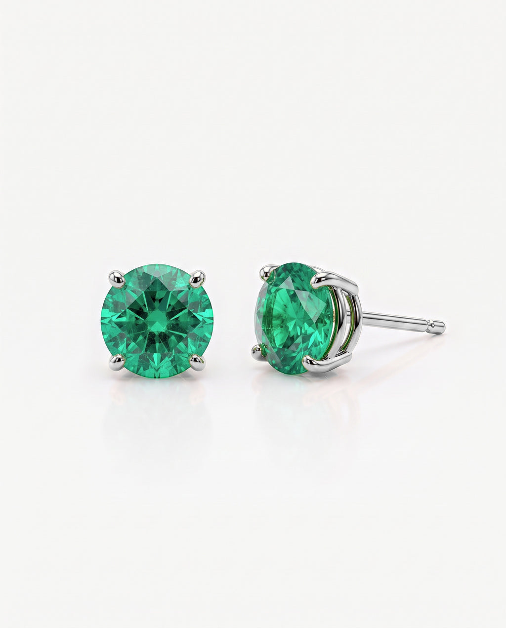 Round Emerald Solitaire Ear Studs in 9ct white gold
