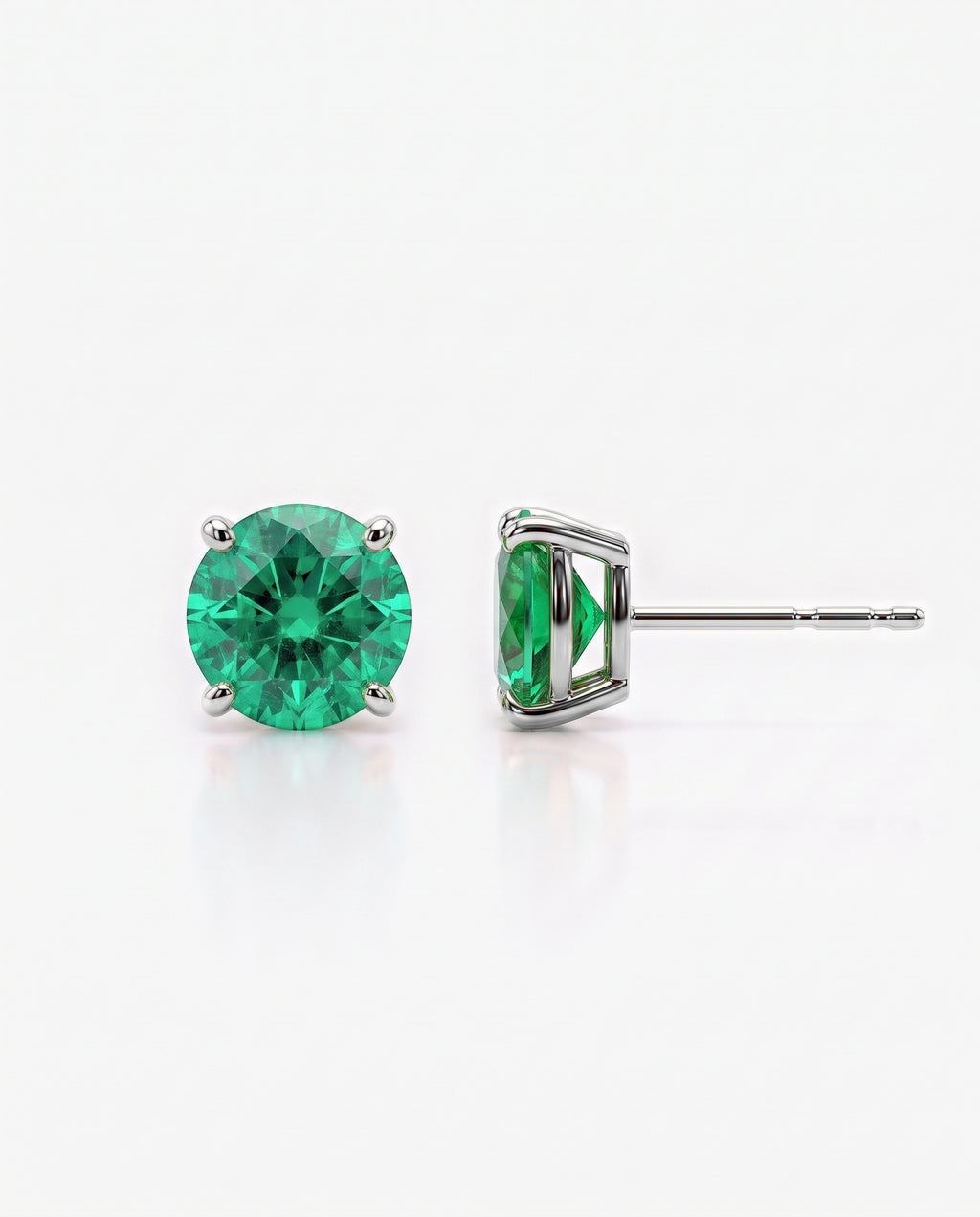 Round Emerald Solitaire Ear Studs in 9ct white gold