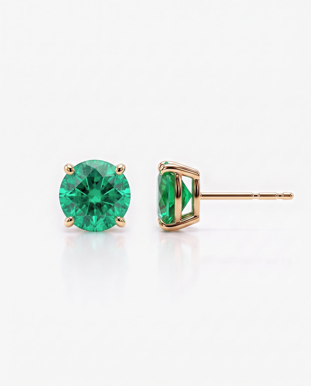 Round Emerald Solitaire Ear Studs in 9ct yellow gold