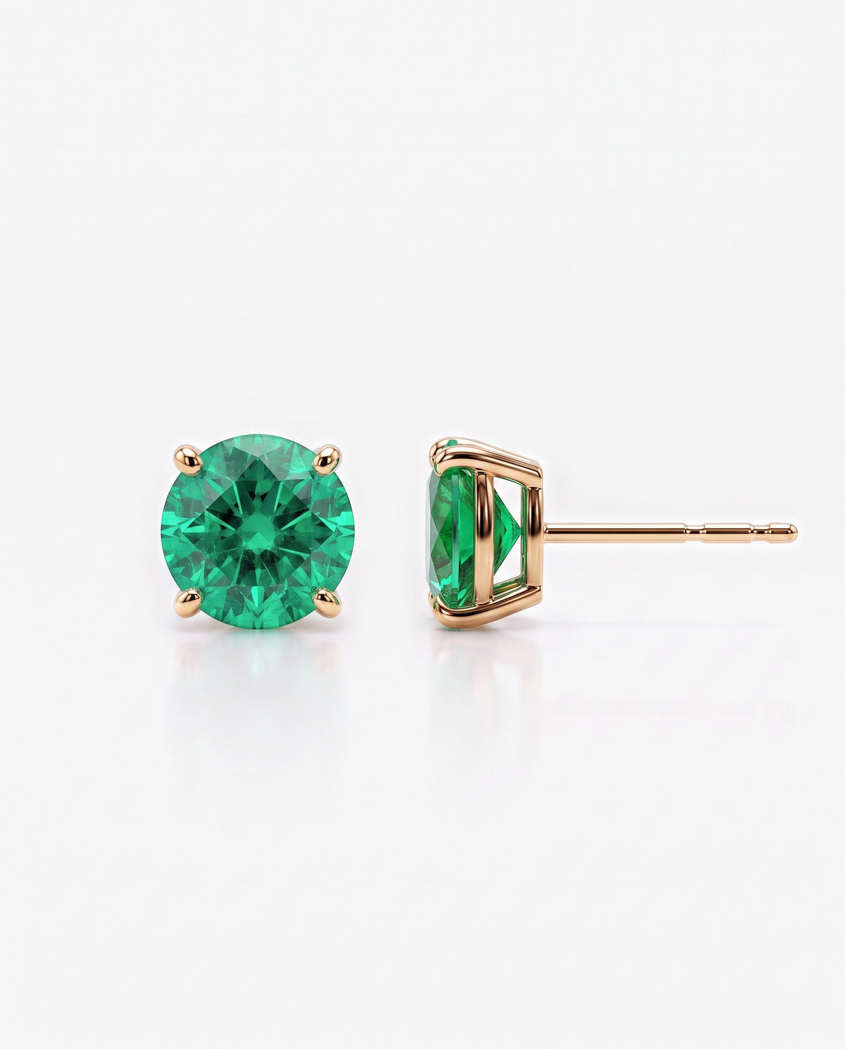 Round Emerald Solitaire Ear Studs in 9ct yellow gold