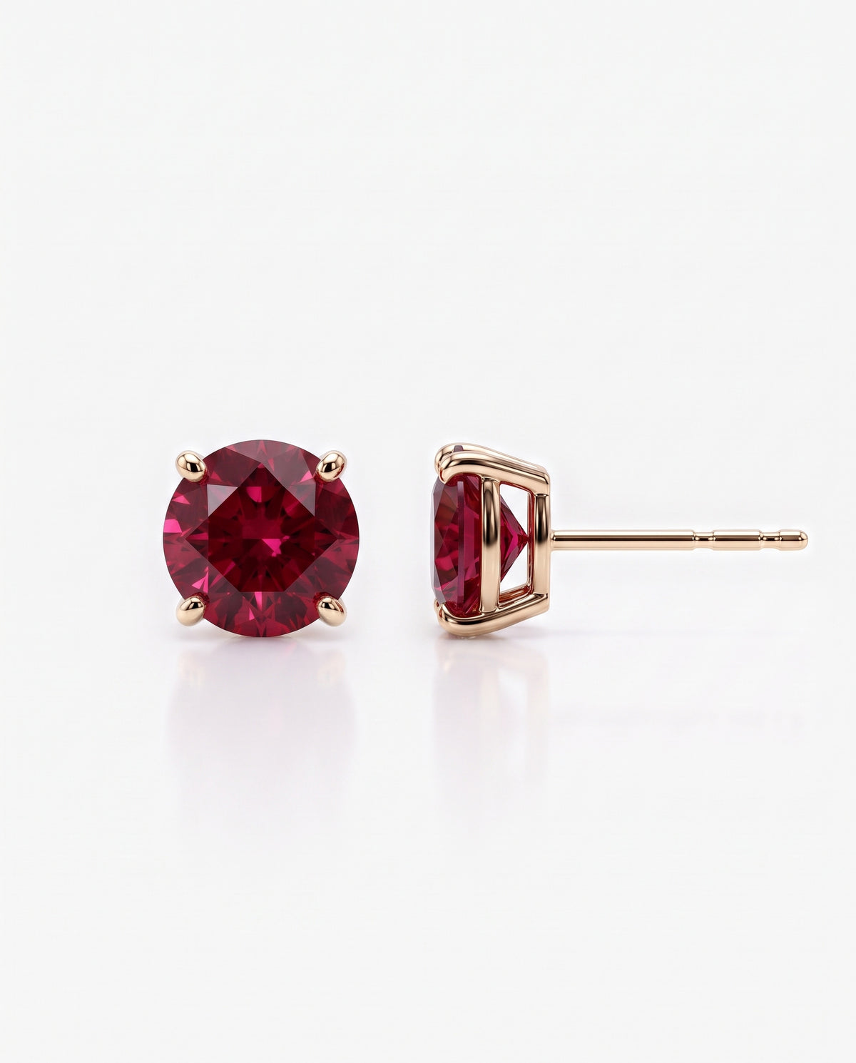 Round Ruby Solitaire Ear Studs in 9ct rose gold