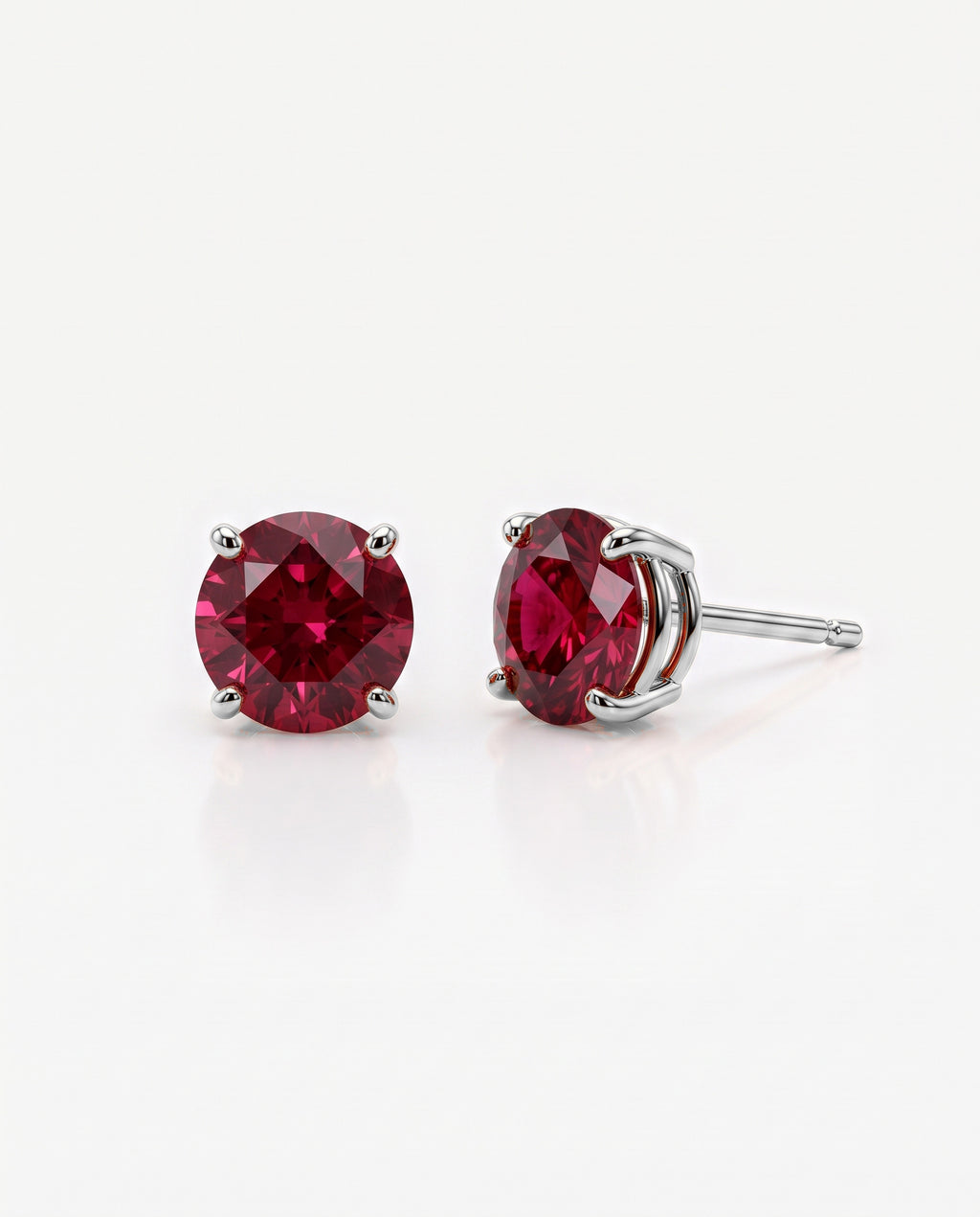 Round Ruby Solitaire Ear Studs in 9ct white gold