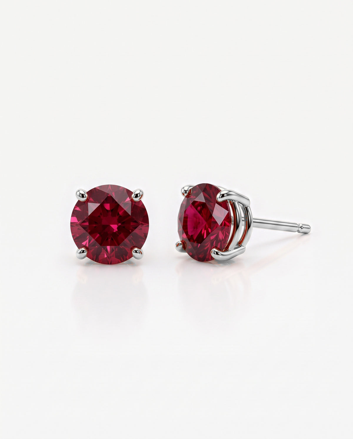 Round Ruby Solitaire Ear Studs in 9ct white gold