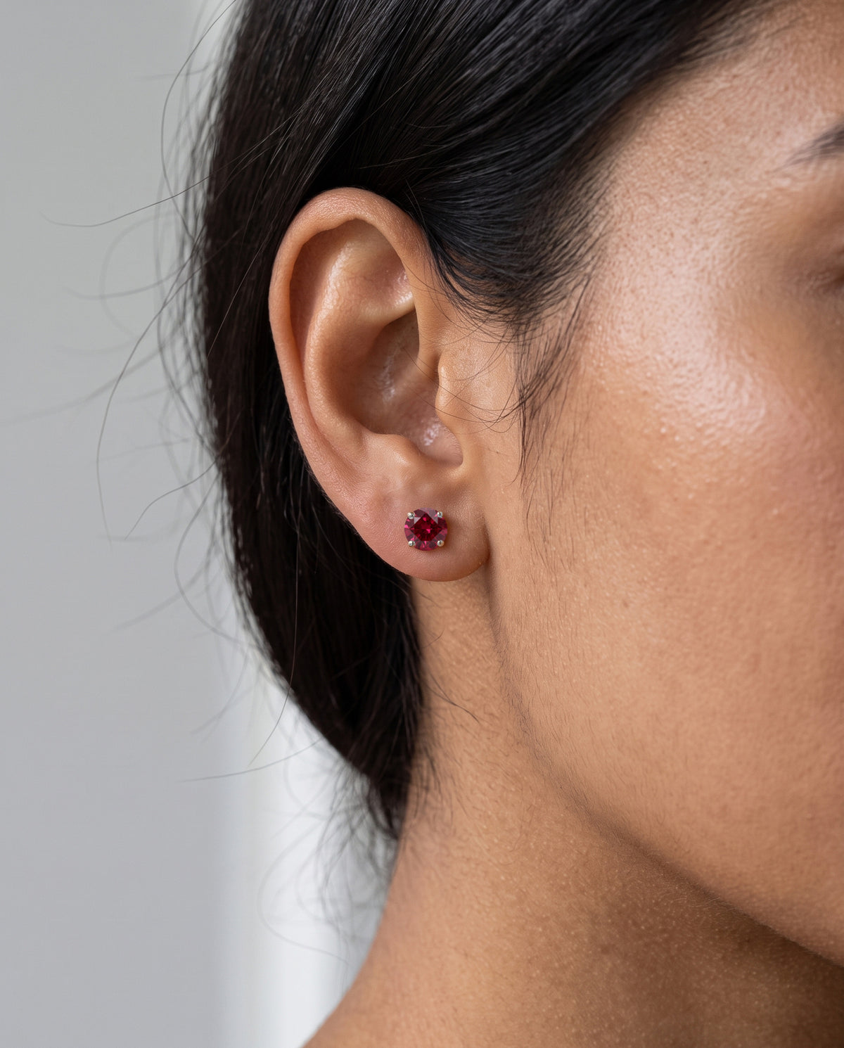 Round Ruby Solitaire Ear Studs in 9ct white gold