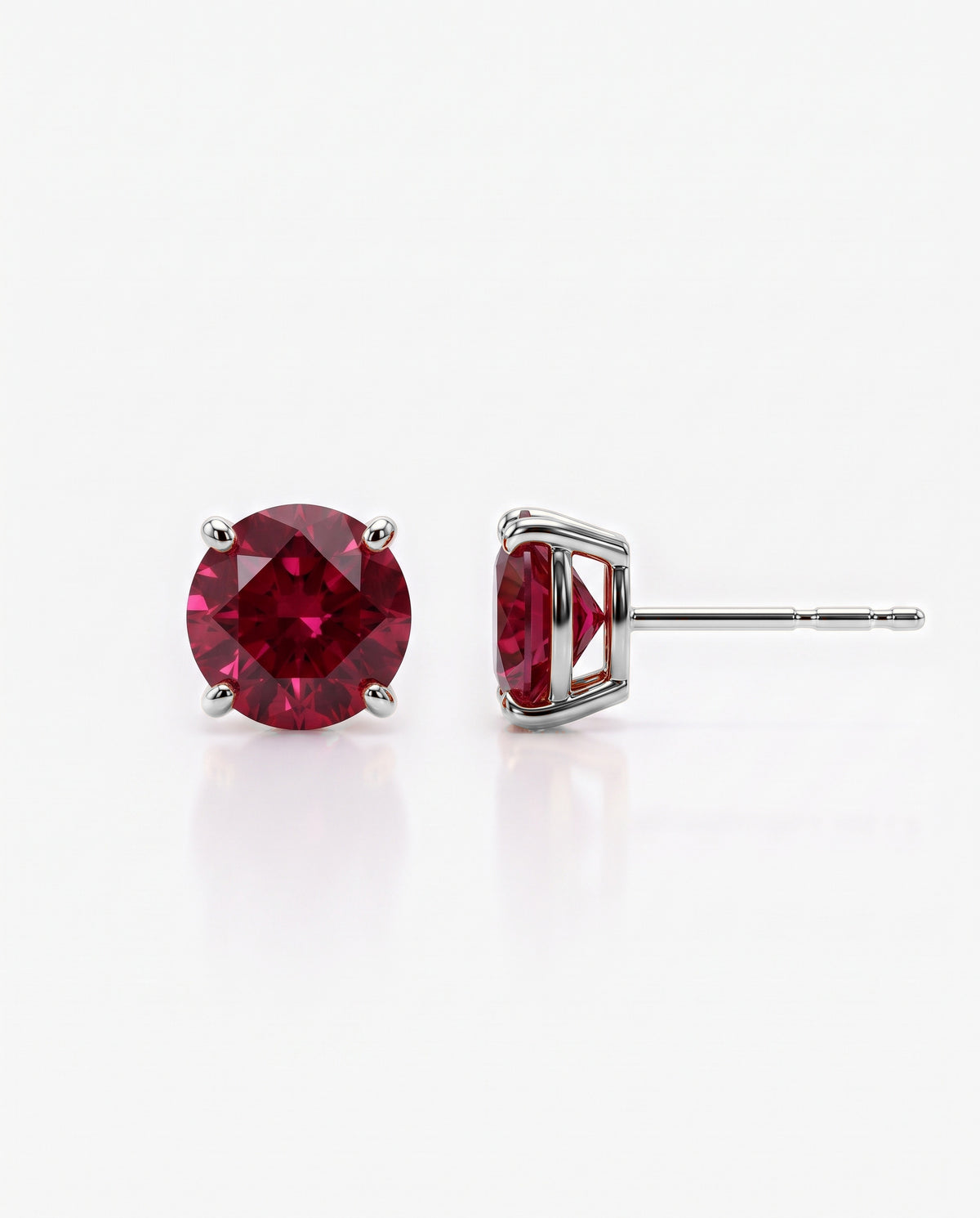 Round Ruby Solitaire Ear Studs in 9ct white gold