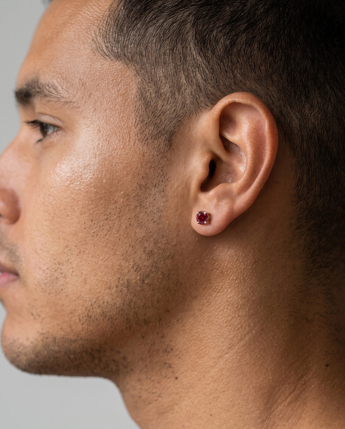 Round Ruby Solitaire Ear Studs in 9ct white gold