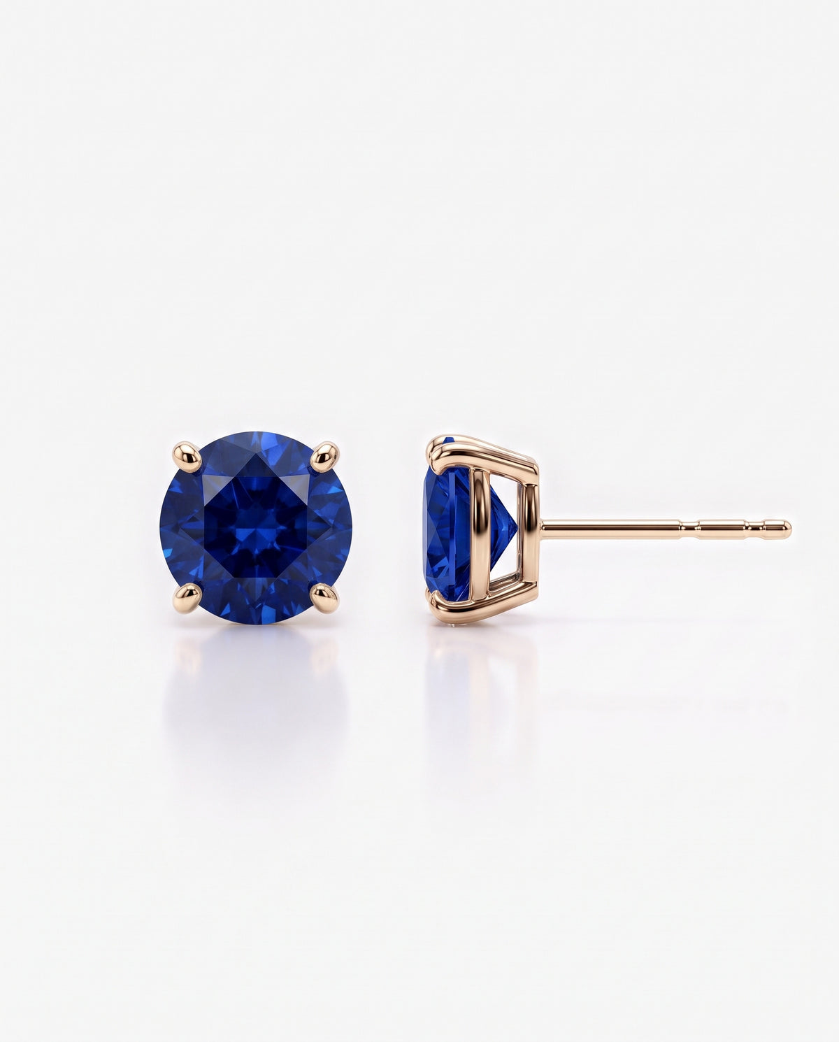 Round Sapphire Solitaire Ear Studs in 9ct rose gold
