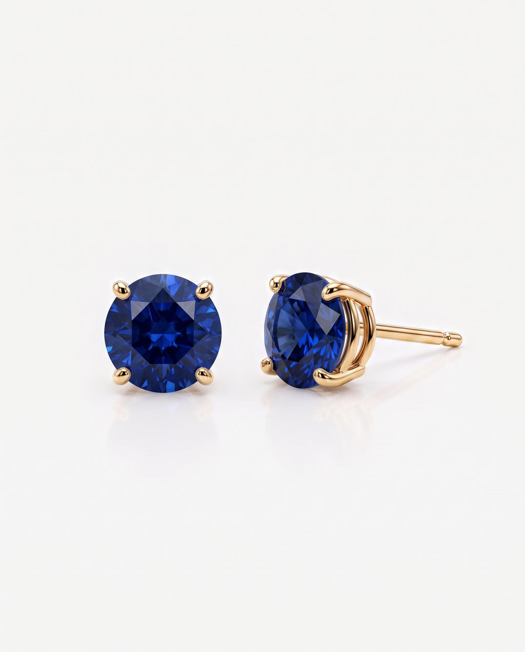 Round Sapphire Solitaire Ear Studs in 9ct yellow gold