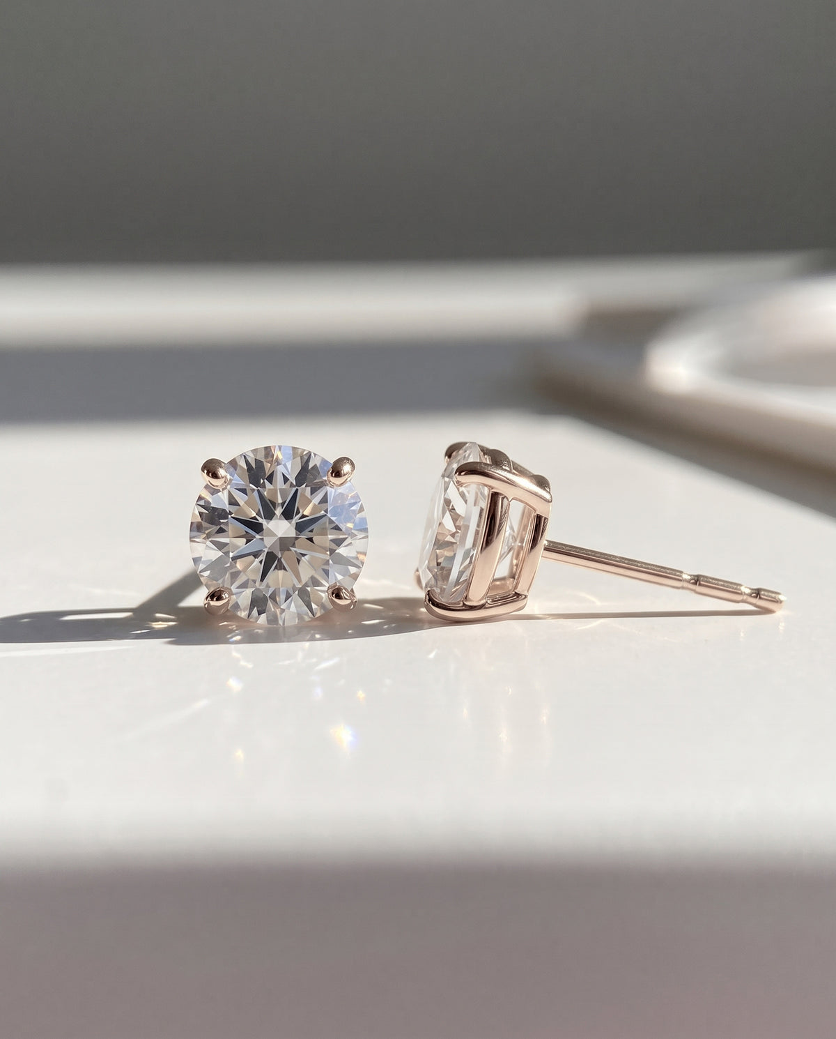 Round Solitaire Ear Studs in 9ct rose gold