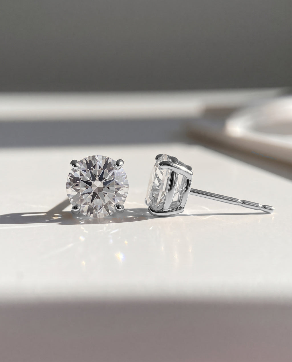 Round Solitaire Ear Studs in 9ct white gold